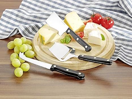 Sterngraf Käse-Set Gourmet MIT Gravur (z.B. Namen), 4tlg, von Esmeyer, inkl. rundem Schneidebrett aus Holz, Weichkäsemesser, 
