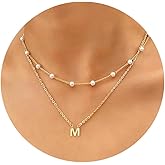 Meglalia Initial Pearl Necklaces for Women, Dainty Gold Plated A-Z Pendant Letter Choker Layered Necklace for Women