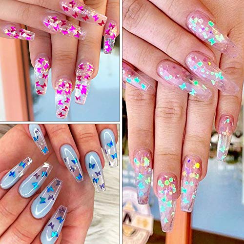Mrsyel 12 Boxes Butterfly Nail Art Holographic Glitter Nail Sequins Iridescent Foils Flakes Glitter Colorful Confetti Sticker Manicure Nail Art Supplies DIY Decals Resin Art Decoration (5-Butterfly)