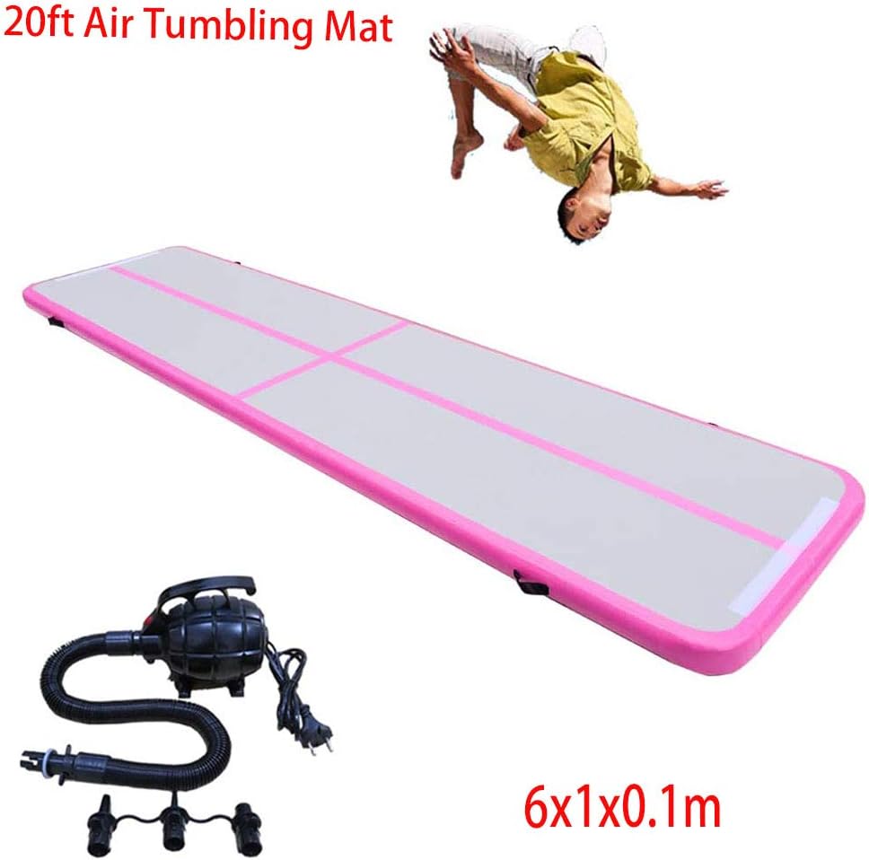 Fitnessandfun 20ft Air Track Tumbling Mat Inflatable Airtrack Gymnastics Air Tumble Track Floor Mat for Gymnastics, Cheerleading, Beach, on Water Incl Air Pump (Green, 6m×1m×0.1m) : Sports & Outdoors