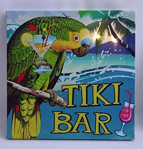 Parrot Tiki Time Paradise Bar Decoration LED Lighted Wall Sign Canvas