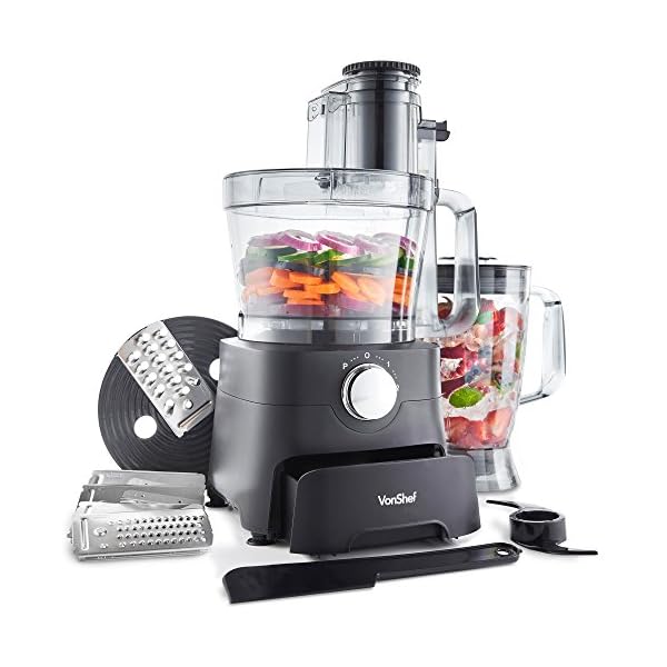 VonShef-Food-Processor--1000W-Multifunctional-8in1-Chopper-Mixer-with-Dough-Blade-Spatula-Shredder-Medium-Fine-Grater-Slicer--35L-Bowl-18L-Jug-2-Speed-Settings-Pulse-Function VonShef Food Processor – 1000W Multifunctional 8in1 Chopper, Mixer with Dough Blade, Spatula, Shredder, Medium / Fine…