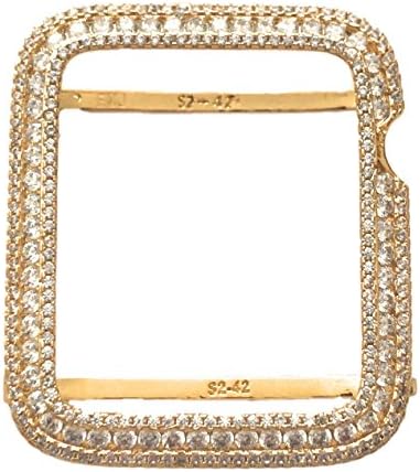 EMJ Series 2,3 Bling Apple Watch Zirconia Yellow Gold Case Face Cover Bumper Insert Bezel 38/42mm