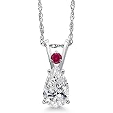 Gem Stone King 14K White Gold DEF Lab Grown Diamond and Red Created Ruby Pendant Necklace for Women | 0.78 Cttw | Gemstone April Birthstone | Pear Shape 8X5MM | With 18 Inch Chain