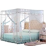 JQWUPUP Mosquito Net for Bed - 4 Corner Canopy for Beds, Canopy Bed Curtains, Bed Canopy for Girls Kids Toddlers Crib, Bedroom Decor (Twin Size, Light Blue)