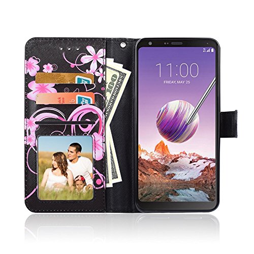 6goodeals for 5.5" Galaxy J7 2018, for Samsung Galaxy J7 Aero/J7 Star/J7 Top/J7 Crown/J7 Aura/J7 Refine/J7 Eon Phone Case Wallet Grip Kickstand Pouch Pocket Purse Screen Flip Cover (Heart Pink)