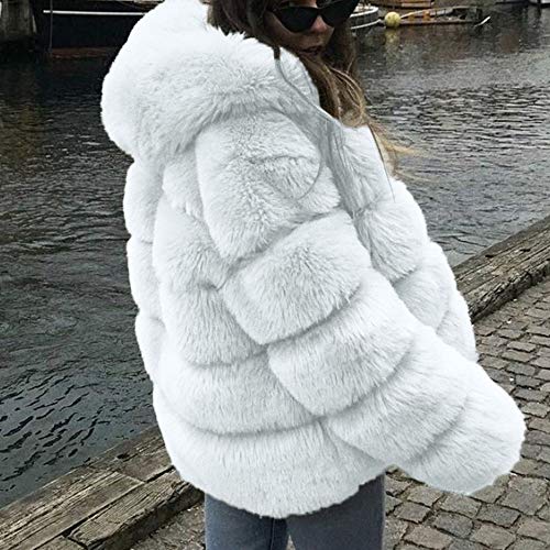 Misaky Merry Christmas, Women's Faux Fur Coats Winter Hooded Warm Thick Outerwear Jacket(White, Small)
