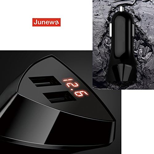 Car Charger, Junewa Aliens Ultra Compact 3.4A Dual Smart USB Port Car Charger, Voltage Real-Time LED Display, Intelligent Charging Chip - 1025