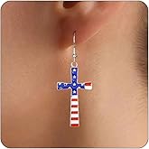 Txdvbls Patriotic American Flag Drop Earrings for Women - Red White and Blue USA Dangle Cross Earrings for 4th of July, Independence Day Jewelry Gifts