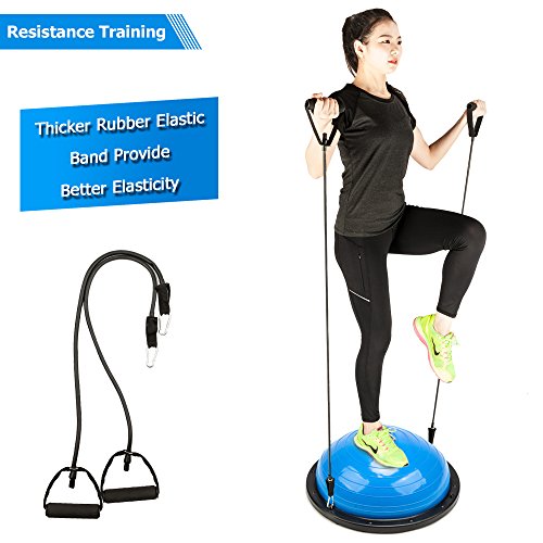 PEXMOR Yoga Half Ball Balance Trainer Exercise Ball Resistance Band Two Pump Home Gym Core