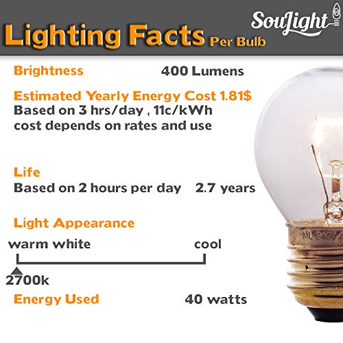 Oven Light Bulbs - 40 Watt Appliance Replacement Bulbs for Oven, Stove, Refrigerator, Microwave. Incandescent - High Temp G45 E26/E27 Socket. Medium Brass Lead-Free Base - 400 Lumens - Clear. 2 Pack - Thumbnail 5