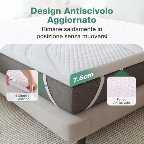 Novilla Topper 120x190, Topper Matrimoniale in Memory Foam e Schiuma in Fibra di Bambù 7.5cm，Favorisce la Ventilazione e la Permeabilità All'aria, Buon Supporto, Eccellente Fascia Elastica Antiscivolo