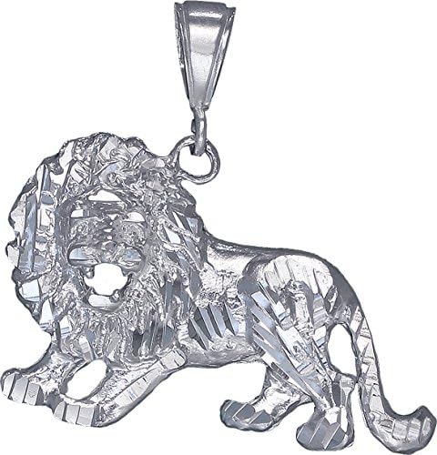 Sterling Silver Lion Charm Pendant Necklace Diamond Cut Finish with Chain (Without Chain)