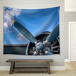 Propeller and Engine of Vintage Airplane - Fabric Wall Tapestry Home Decor - 51x60 inches