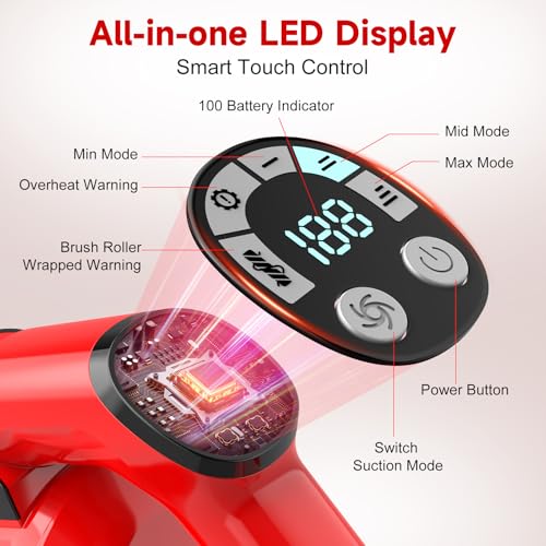 700W Cordless Vacuum Cleaner, 2×4000mAh Brushless Vacuum Cleaners for Home, 6 in 1 Lightweight Stick Vacuum 60kPa, 3 Suction, Portable Handheld Cordless Vacuum for Pet Hair/Hardwood Floor/Dorm Red