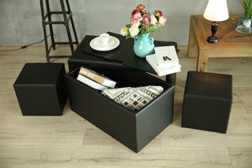 Creative Living SB-FAUXLEATHER Indoor Ottoman Set, 5pc, Black