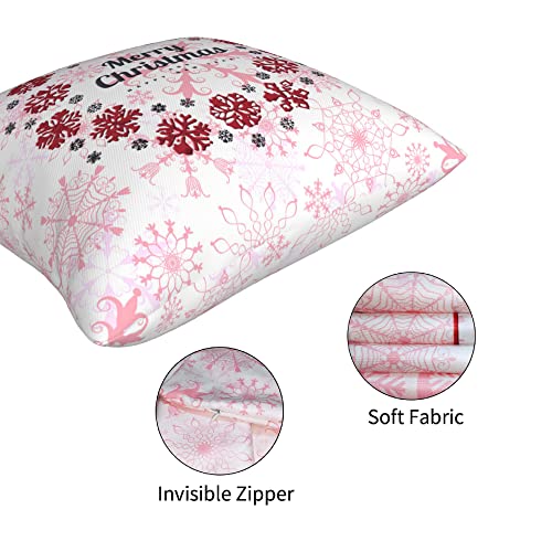 HELERKOL Set of 4 Pink Christmas Throw Pillow Covers 18x18 inch Snowflake Pillow Covers Winter Holiday Couch Sofa Cushion Covers Pillow Case