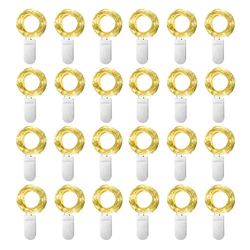 SmilingTown Starry Fairy String Lights 24 Pack 20 LED/Strand 7.2ft Firefly Copper Wire Lights Battery Powered Lights for Wedding Party Table Centerpiece Halloween Christmas Decorations (Warm White)
