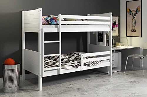 CLIR 200x90 children's bunk bed, solid wooden beds for kids, white, graphite pine beds (White)