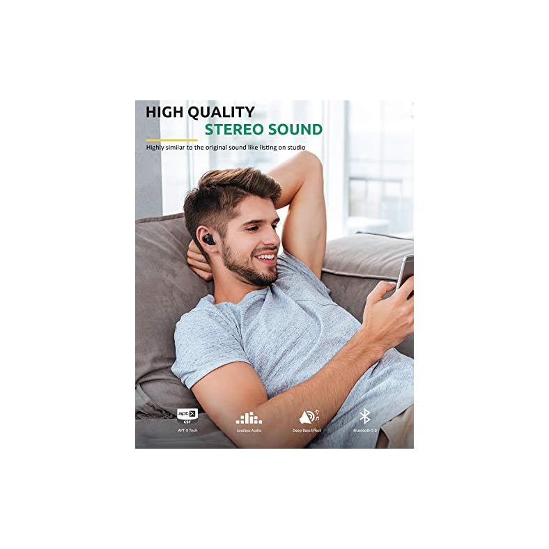 Wireless Earbuds, TOTU Bluetooth 5.0 Headphones, Deep Bass Stereo IPX7