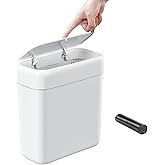 funest Bathroom Small Trash Can with Lid, 13 Liter/3.4 Gallon Slim Garbage Bin with Press Top Lid, White Wastebasket for Bedroom, Office, Kitchen, RV