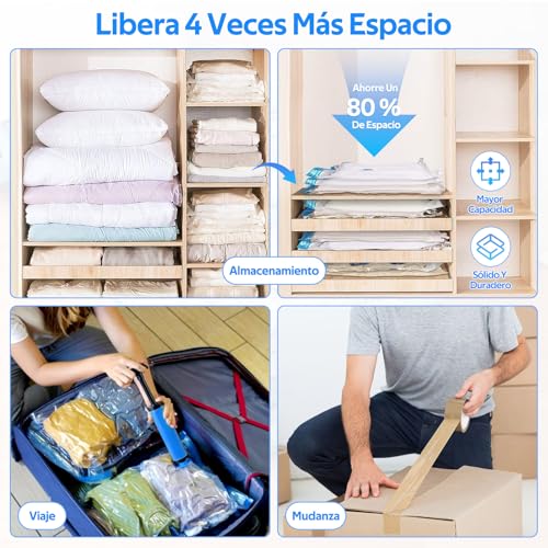 16 Piezas Bolsas de Almacenamiento de Vacío con Bomba Eléctrica y Manual, 80% de Bolsas de Compresión para Ahorrar Espacio, Compresión rápida en 30s, Bolsas al Vacío para Ropa, Edredones y Viaje