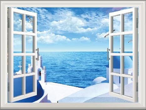 Amazon Co Jp ギリシャサントリーニ島 窓 ウィンドーシリーズ防水 ウォール ステッカー 裏が透けないタイプ はがせる 壁紙 Diy 工具 ガーデン