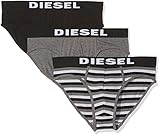 Diesel Men's 3-Pack Andre Yarn Dye Cotton Stretch Brief, Grey Stripe/Grey/Black, Small