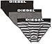 Diesel Men's 3-Pack Andre Yarn Dye Cotton Stretch Brief, Grey Stripe/Grey/Black, Small