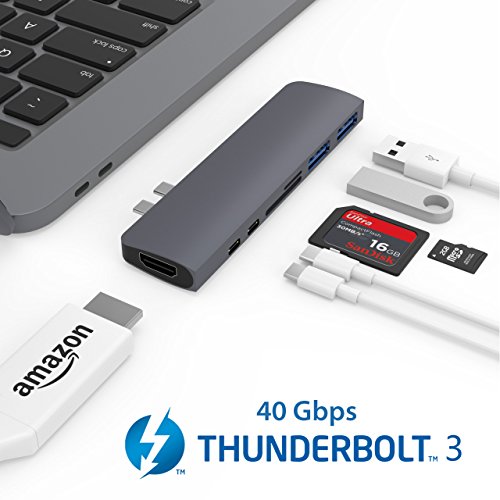 Thunderbolt 3 USB C HDMI HUB Adapter for MacBook Pro 2016/2017,Belker 7 in 1 The World s Smallest & Fastest 40Gb/s Thunderbolt 3 USB-C to HDMI/Adds,Thunderbolt 3,USB-C,2 x USB 3.0 port microSD, SD