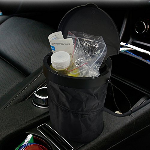 Car Trash Can Portable Folding Garbage Can for Vehicle - Collapsible Pop-up Trash Bin with Cover, BOBOTATA Universal Traveling Car Trash Bag (Black)