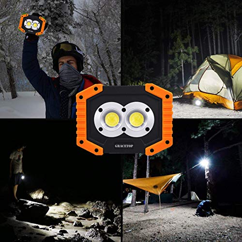 LED Work Light Rechargeable with USB Port, 2X COB Light 20W 1000 Lumen Portable Lighting with Stand,Built-in 6400mAh Lithium Batteries,Led Work Lamp for BBQ, Camping, Fishing Light