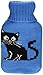 Premium Classic Rubber Hot Water Bottle w/ Cute Knit Cover (1 Liter, Blue / Blue with Black Cat)