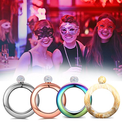 BOKIN Bracelet Bangle Flask Creative 304 Stainless Steel Wine/Alcohol Wrist Flasket with Rhinestone Lid, Funnel in Gift Box For Women Girls Dance Birthday Party Club Bar 3.5oz - Thumbnail 6