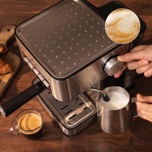 Machine à Café Espresso Power Espresso 20 Matic Elite. 850W, Pression 20 Bars, Réservoir 1,5 Litres, Mousseur Orientable, Commande Numérique, Mode Auto, Acier