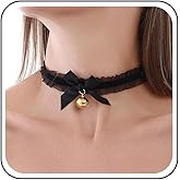 Sttiafay Gothic Lace Choker Necklace Black Lace Bow Necklace Choker Gold Bell Collar Necklace Wide Lace Necklace Collar Lolita Cosplay Costume Necklace Jewelry for Women