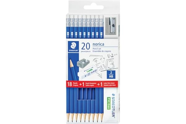 STAEDTLER The Premium Pencil: 18 Pre-sharpened #2 HB Norica Pencils with 1 Eraser & 1 Sharpener, Break-Resistant Lead