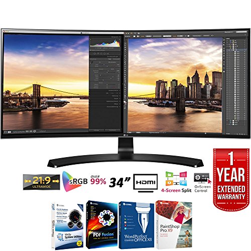 LG 34UC88-B 34-inch Curved UltraWide WQHD 21:9 3440 x 1440 IPS LED Monitor Bundle with Elite Suite 18 Standard Editing Software Bundle and 1 Year Extended Warranty