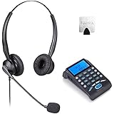 Landline Telephone Headset with Noise Canceling Mic, Dial Pad and 4-Pin RJ9 Crystal Head for Call Center, Business, Office, Office Phones - Black