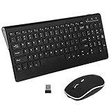 Soundance Wireless Keyboard Mouse Combo: 2.4G Portable Full Size Compact Computer Keyboard, Quiet Silent Mouse, USB Rechargeable Battery Compatible with iOS Windows 10/7/XP Android R1 Black