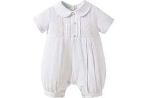 Booulfi Baptism Outfits for Boys White Romper Newborn Photography Outfits Christening Gifts Baby Boy Bowtie Romper Clothes