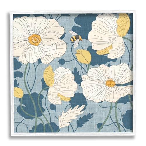 Stupell Industries Poppy Pattern on Blue Framed Giclee Art by Jennifer Brinley…