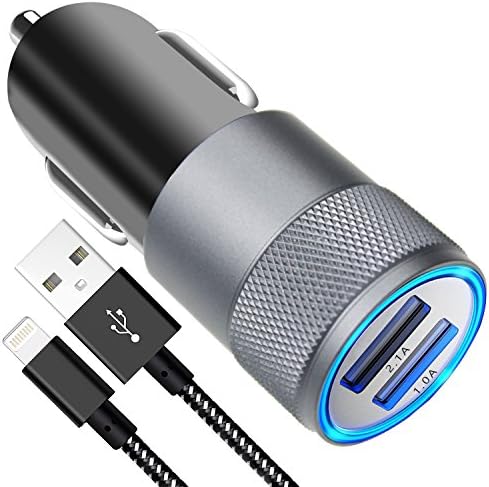 iPhone Car Charger, 3.1A Rapid Dual Port USB Car Charger with 6-feet Lightning Cable for Apple iPhone X / 8 / 8 Plus / 7 / 6s / 6s Plus 5S 5 5C SE,iPad and More