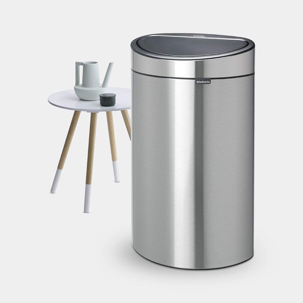 Brabantia 40L Kitchen Touch Bin New (Matt Steel) Removable Lid, Soft-Touch Open, Easy Clean Rubbish Waste Bin + Free Bin Bags