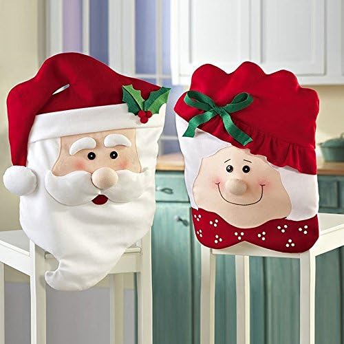 Christmas Chair Back Covers, Mr. and Mrs. Santa Clause Chair Slipcover Suit for Dining Room Holiday Decoration (Set of 2)