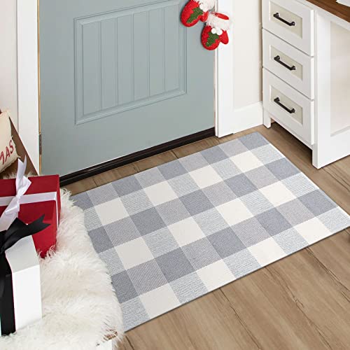 LEEVAN Buffalo Plaid Outdoor Rug Doormat 2x3 ft Layered Door Mat