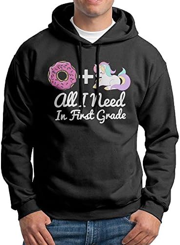 Pink Donut And Purple Unicorn School First Grade Hoodie Sweatshirts Mens Fleece Sweater Size M