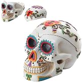 Pacific Giftware PTC Day of The Dead Themed Skull Hand Painted Resin Ashtray, White