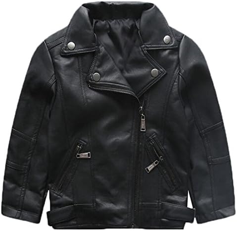 Gclear Baby Little Boy Lovely Lapel Faux Leather Full Zipper Moto Jacket Coat 2T black