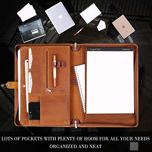 Gavarnie Genuine Leather Padfolio Portfolio Folder with Zipper for Men, Women, Business Christmas Gift Box Set, Brown